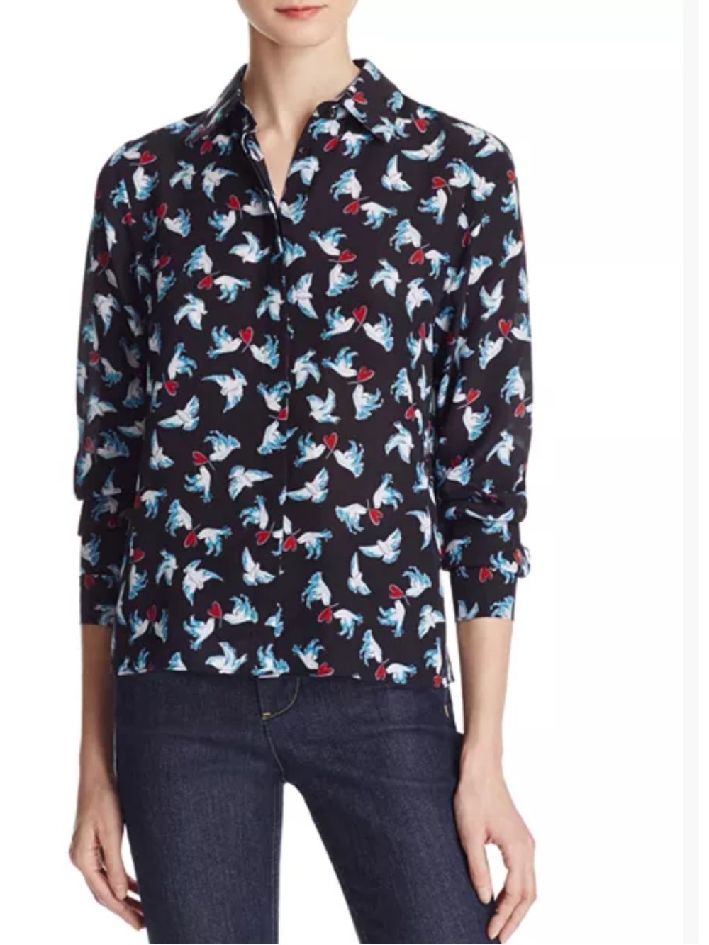Alice and Olivia 100% Silk Willa Printed Button Down Shirt SZ S Black Multicolor